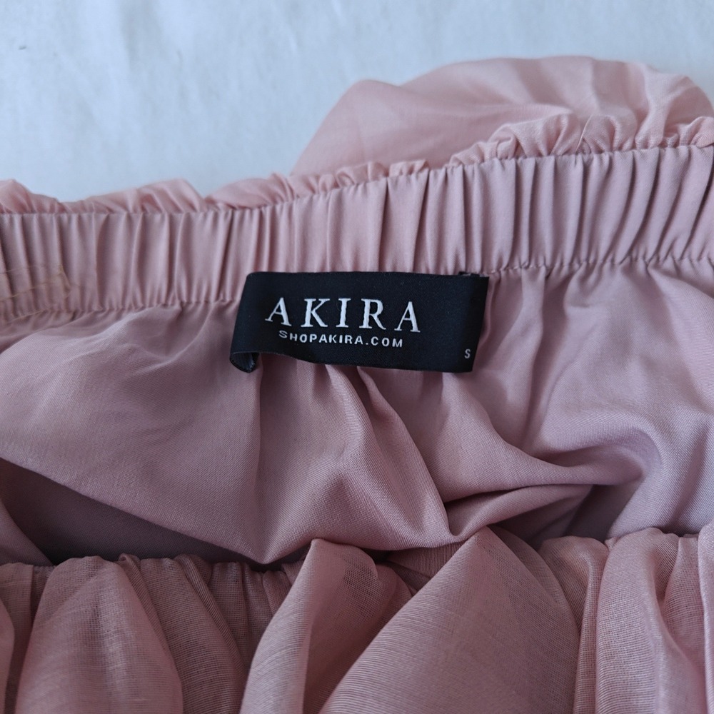 Akira Dusty Pink Off Shoulder Smocked Peplum Blouse Ruched Lantern Sleeve Small - Picture 7 of 7